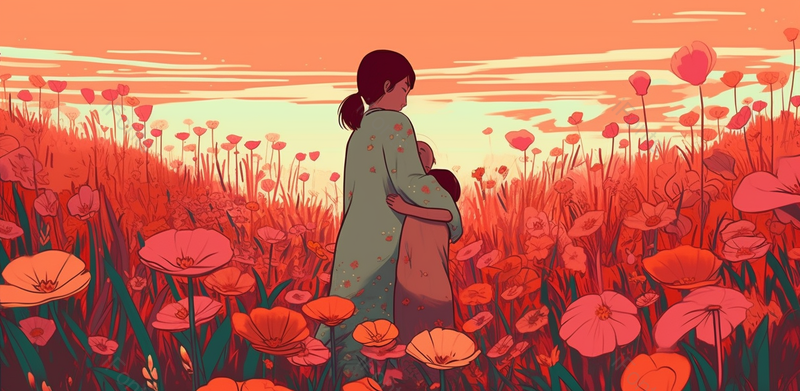 田野母女背影高清背景卡通风格母女人物插画背景图,插画/手绘图,插画/手绘图库,插画/手绘图下载,插画/手绘
